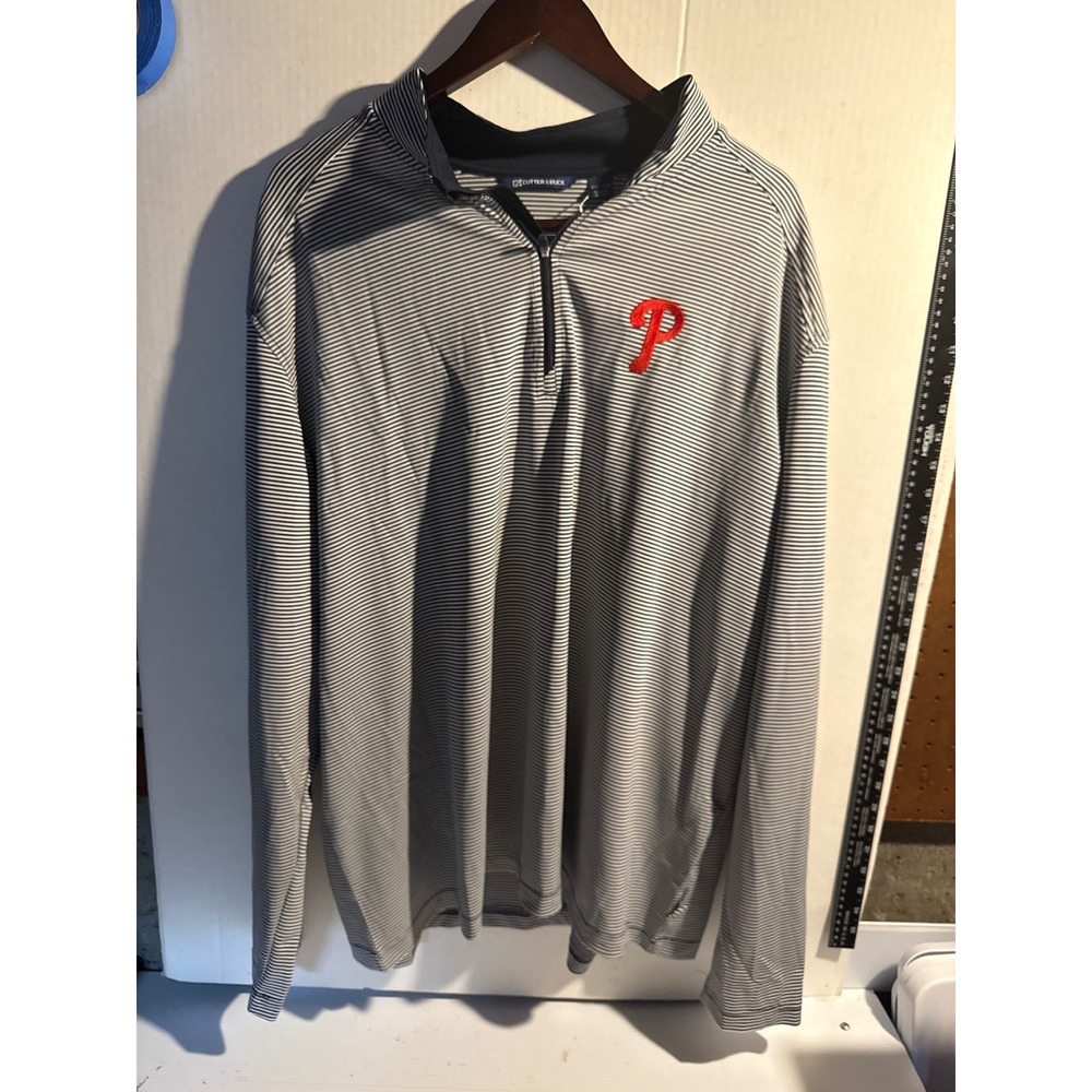 Cutter & Buck Philadelphia Phillies Virtue Eco Micro Stripe Quarter Zip Mens XXL